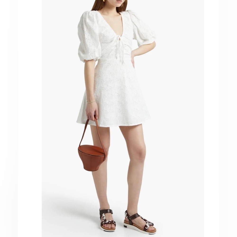 Nicholas | NWT Danni Bow Detailed Size 2 Cotton Eyelet Midi Dress with Pockets